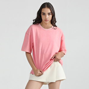 เสื้อยืดคอกลมผู้หญิง ผ้าฝ้าย 100% ตกแต่งด้วยผ้าแอพลิเคชั่น เนื้อผ้าระบายอากาศ แขนสั้น สวมใส่สบาย เหมาะสำหรับฤดูร้อน - Product Image 4