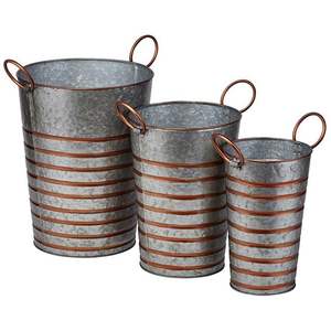 Jardinière en métal galvanisé au design moderne avec poignées pour l'intérieur et l'extérieur, jardinières décoratives pour plantes et fleurs - Product Image 4