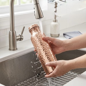 ILAHI's Hammered Copper Eco-Friendly 500ml <b>Water</b> <b>Bottle</b> Lid Classic Design Home Office Travel Outdoor Uttar Pradesh Model - Product Image 1