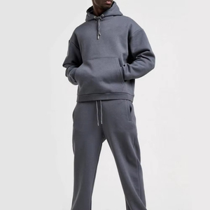 Survêtements unisexes en molleton de coton mi-lourd, imprimés personnalisés, avec sweat à capuche et pantalon de survêtement à jambes larges, style streetwear oversize, pour l'hiver - Product Image 1