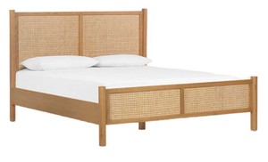 Modern Rattan <b>Headboard</b> and Footboard <b>Bed</b> Frame Wooden Bedstead Natural Wood Color and Natural Panel <b>Bed</b> for Hotel Home Bedroom - Product Image 2