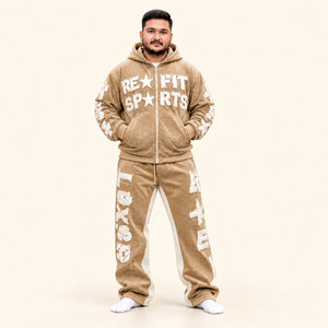 Ensemble de survêtement personnalisé Rexfit Sports 2026 pour homme, kaki, avec strass, sweat à capuche et pantalon de jogging, tenue streetwear - Product Image 4