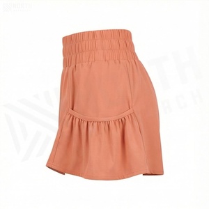 Women <b>Elastic</b> Waist Ruffle Shorts Solid Color Casual A-Line Summer Wear - Product Image 3