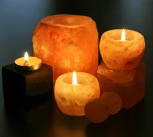 Portavelas de Sal del Himalaya de 1 Kg, Tallado Natural, Tacto Real, Decoración para el Hogar - Product Image 1