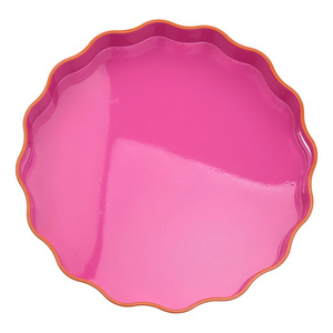 Vibrant Scallop Pink Lacquer Storage Tray Stylish Serving Tray For <b>Coffee</b> <b>Table</b> And Home Decoration - Product Image 2