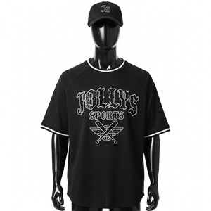 Camiseta de béisbol para hombre, tela de poliéster entrelazada, panel raglán, logotipo personalizado con pedrería, 100% algodón, corte holgado, estampada. - Product Image 6