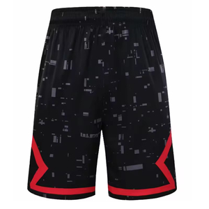 Men's Black Print Basketball Shorts Elastic Waist Quick Dry Athletic Fit All Seasons Sublimated Design Red Trim - Product Image 2