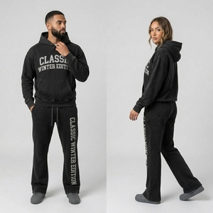 Custom Printed Sun Faded Tracksuit Men <b>Women</b> 450gsm Fleece Cotton Flare Tracksuit Unisex Washed Printed Hoodie Flare <b>Sweatpants</b> - Product Image 5