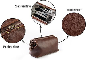 Bolsa de Cosméticos de Cuero, Tamaño Mediano, Estilo Clásico, Cierre de Cremallera, Estuche Organizador de Artículos de Aseo Duradero para Viajes - Product Image 2