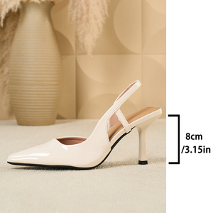 <b>Black</b> Patent Leather Slingback Stilettos-Pointed Toe High Heel <b>Pumps</b> for Women Summer Plus Size - Product Image 6