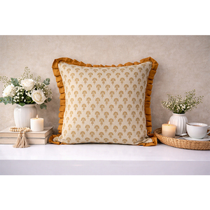 Luxury Embroidered 100% Linen <b>Cushion</b> <b>Cover</b> | Printed Ruffle Edge Decorative Pillow <b>Cover</b> - Product Image 2
