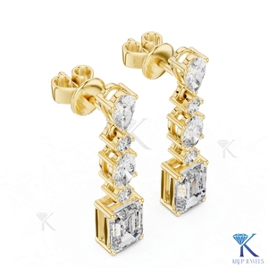 Boucles d'oreilles pendantes en diamant CVD de forme mixte cultivé en laboratoire, poire, ovale, taille émeraude, en or massif 14K 18K, bijoux de luxe raffinés pour femme, idéales pour les mariages - Product Image 3