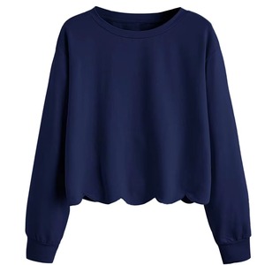 Sweat-shirt tricoté surdimensionné personnalisé pour femme, couleur unie, épaules tombantes, manches longues, col rond, ourlet asymétrique à volants, style automne - Product Image 1
