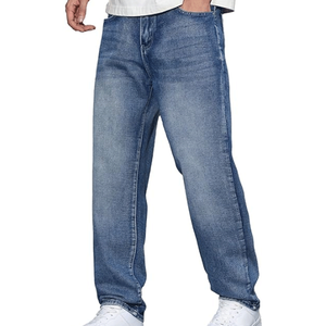 Nouveau Jean en Denim Tissé Bleu pour Homme, Coupe Crayon, Taille Mi-Haute, Délavé Clair, Design Personnalisé, Style Décontracté pour Fêtes d'Été - Product Image 1