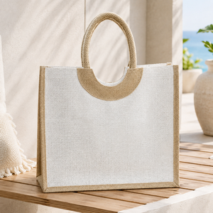Bolsa de Playa de Yute Laminado al por Mayor, Dos Tonos, Color Blanco Hueso, con Logotipo Personalizado, Reutilizable, Fabricante OEM ODM de Marca Privada - Product Image 6