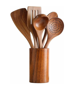 Ensemble de 10 cuillères et spatules de service en bois, style indien, ustensiles de cuisine en bois, vente chaude - Product Image 4
