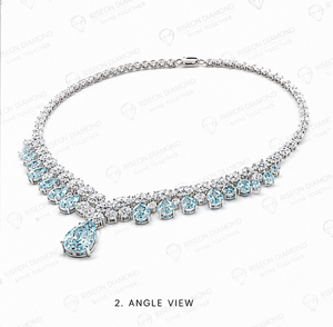 Elegante Collar de Oro Blanco con Diamantes Azules en Forma de Pera, Diamante Redondo Central de 18K, Joyería Fina de Lujo para Novia, Cóctel, Estilo Real, Hecho a Mano - Product Image 4