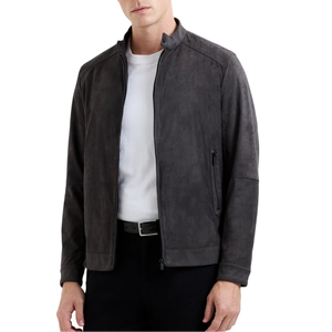 <b>Men's</b> Premium Slim-Fit XS Size Steel Color Sheepskin <b>Suede</b> Bomber <b>Jacket</b> Tanned Processing Leathertex Brand - Product Image 1