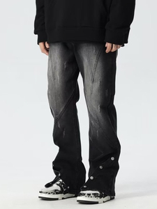 Custom Logo Men Fashion Denim Jeans Wash Style Straight Wide Leg Plus Size Men Baggy Jeans Pants - Product Image 3