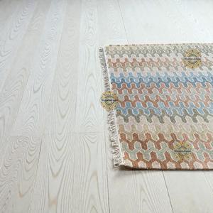 Hand Knotted Wool Oushak <b>Rug</b> | Pastel <b>Boho</b> Geometric Turkish Carpet Stain Resistant Anti-Slip Machine Washable for Home Exercise - Product Image 2