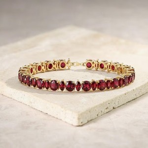 Lab Grown Ruby Charm <b>Bracelet</b> 925 Sterling Silver Gold Plated Elegant Handmade Luxury July Birthstone Jewelry Gift for Women - Product Image 1
