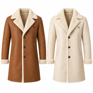 Abrigo de Piel de Oveja Genuina para Hombre |   Camel color marrón marfil |   Fabricante OEM ODM |   Diseño de Calidad Premium |   Ropa de Cuero | - Product Image 5