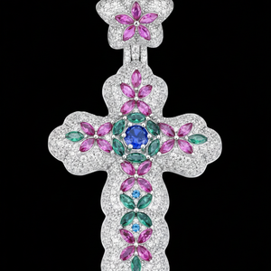 Colgante de Cruz Gótico Punk Rock con Certificación IGI, Piedras Moissanita VVS Transparentes, Plata de Ley 925, Joyería Fina, Colgantes y Dijes - Product Image 1