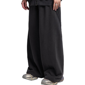 Pantalones de chándal anchos de algodón lavado de peso pesado - Joggers streetwear con detalles de cinta - Pantalones de algodón lavado oversize - Product Image 5
