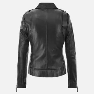 Chaleco de cuero personalizado para mujer, de cuero genuino negro, transpirable, estilo vintage, con un solo botón frontal y mangas tejidas, estilo motociclista. - Product Image 2
