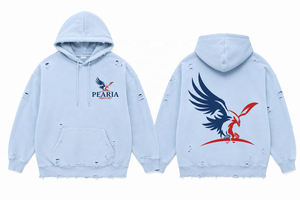 เสื้อฮู้ดโอเวอร์ไซส์สีฟ้าอ่อนสไตล์วินเทจสำหรับผู้ชาย ผ้าริบชายเสื้อ โลโก้ด้านหน้า น้ำหนัก 370 กรัม มีกระเป๋า สตรีทแวร์ Pearia - Product Image 3