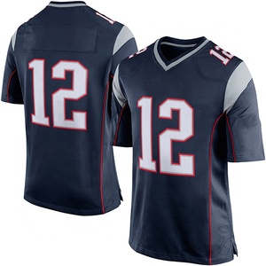 Maillot de football américain personnalisé pour homme, numéro 12, bleu marine, col en V, manches courtes, anti-transpiration, uniforme de football par sublimation - Product Image 1