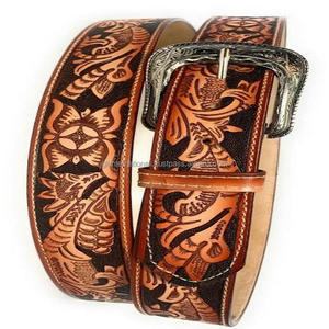 Cinturón de herramientas de cuero occidental con relieve floral tallado a mano de alta calidad para hombres y mujeres con hebilla de latón grabada floral elegante - Product Image 6