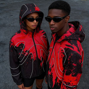 Chaqueta Cortavientos Personalizada con Impresión Delgada que Cambia de Color con el Agua, Impermeable, Estilo Urbano para Hombre, con Capucha y Ribetes Reflectantes - Product Image 1