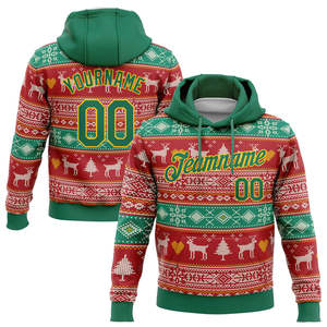 Custom Christmas Print Hooded Fleece Sweatshirt Unisex Red Green Knitted Polyester Breathable Front Pocket Team Name Number - Product Image 1
