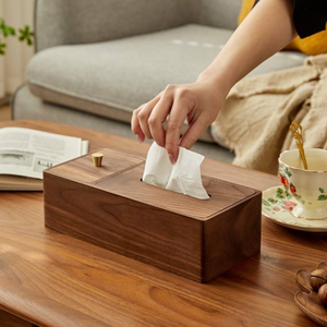 Boîte à mouchoirs en bois de noyer avec compartiment pour fil dentaire pour salon, chambre, hôtel, restaurant - Product Image 3