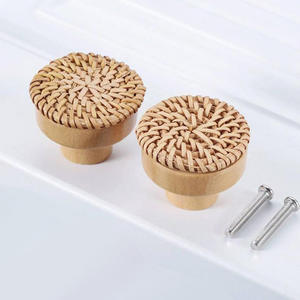 Tiradores y pomos de ratán para puertas de armarios, tiradores de cómodas, pomos tejidos naturales, precio mayorista - Product Image 1