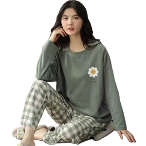 Ensemble de pyjamas tricotés en coton décontracté pour femmes respirant Biowashed vêtements de nuit d'été romantique luxe Vintage Styles avec - Product Image 3