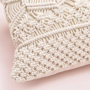 Embroidery Boho <b>Throw</b> Macrame Cushion <b>Cover</b> Handmade Square Pillow <b>Cover</b> for Home Décor 16x16 Inch - Product Image 2