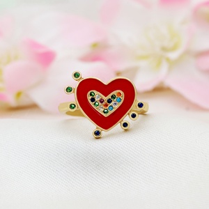 Anillo Ajustable de Plata de Ley 925 con Baño de Oro Amarillo, Esmalte Rojo y Circonita Cúbica Arcoíris, Joyas Memoria, Venta al Por Mayor - Product Image 3