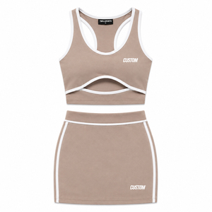 Conjunto deportivo de dos piezas para mujer, top corto y minifalda, color sólido, transpirable, tejido de punto, spandex, poliéster, para primavera/verano. - Product Image 3