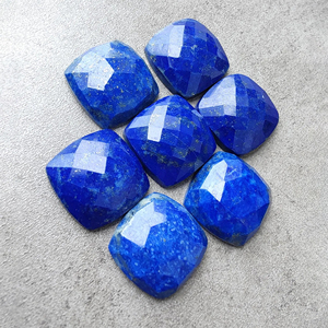 Natural Lapis Lazuli Checker Cut Square <b>Cushion</b> Shape Calibrated Flat <b>Back</b> Loose Gemstone - Product Image 5