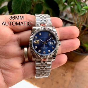 นาฬิกาข้อมือรุ่นลิมิเต็ดอิดิชั่นคุณภาพสูงขนาด 36 มม. พร้อมหน้าปัดบลูไดมอนด์แบบกลไก ขอบหน้าปัดแบบฟลูเต็ด ตัวเรือนสแตนเลสสตีล - Product Image 1