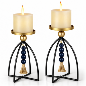 HOT SELLING Gold and Black Candle Holders with Turquoise Beads Decorative Candle Stands with Tassel Accent for Modern Home - Product Image 5