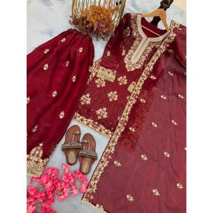 Conjunto de Fiesta de Diseño Gmy Silk Premium con Top, Pantalones Plazzo y Dupatta, Hermosa Moda Étnica para Celebraciones de Boda - Product Image 3