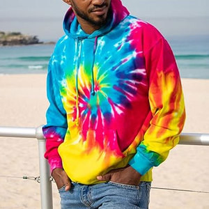 Sudaderas con Capucha de Invierno Ecológicas de Poliéster/Algodón con Estampado Digital Tie-Dye, Bordado Frontal y Logotipo Personalizado, 300g, Hombros Caídos - Product Image 4