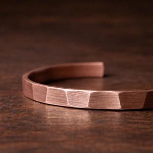 Faceted <b>Copper</b> Open Cuff Bracelet Geometric Handcrafted Wrist <b>Bangle</b> Modern Adjustable Unisex Jewelry Contemporary Artisan Wrist - Product Image 5
