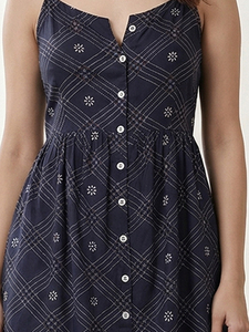 Robe courte sans manches en rayonne pour femme, imprimé rayures bleues, col rond, coupe trapèze, style décontracté, mode estivale, pour le quotidien - Product Image 3
