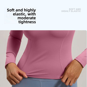 Women's Light Purple Long Sleeve Crew Neck Yoga <b>Top</b> Sweat-Wicking Breathable Four-Way Stretch Skinny Mesh Solid Color 85% - Product Image 5