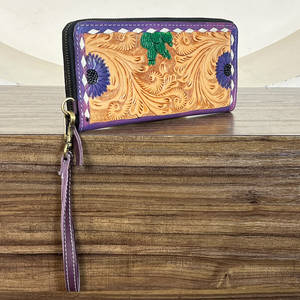 Hote Sale Tooled Caring <b>Wallet</b> Clutch Genuine Leather Credit Card Phone Holder Floral Design <b>Zip</b> Type For Women's Western <b>Wallet</b> - Product Image 2
