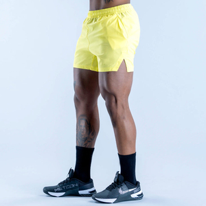 Shorts de sport pour homme haute performance jaune néon, légers, respirants, séchage rapide, taille élastique, entraînement, course à pied, logo personnalisé - Product Image 3